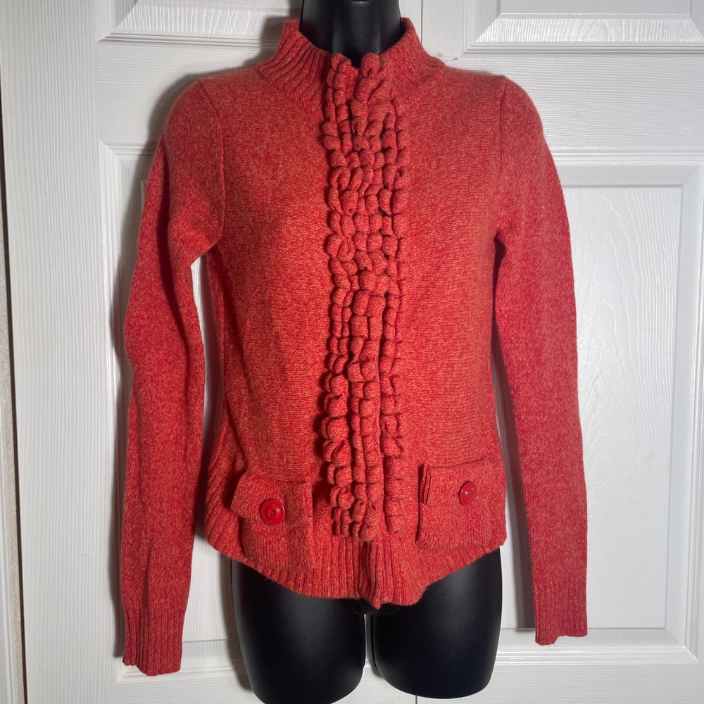 MOTH Floating Sparks Cardigan Women XS Orange Anthropologie Wool‎ Blend Ruffles